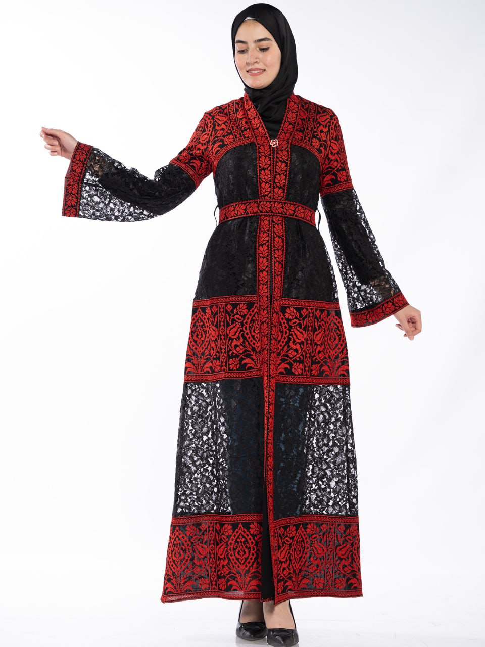 Warda Embroidered Bisht with Red Accents