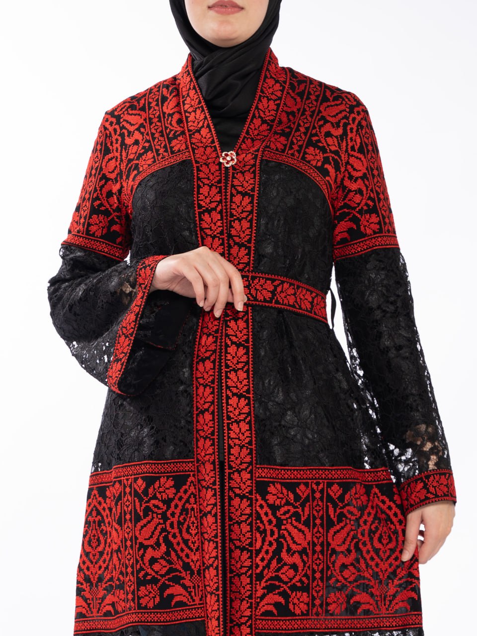 Warda Embroidered Bisht with Red Accents